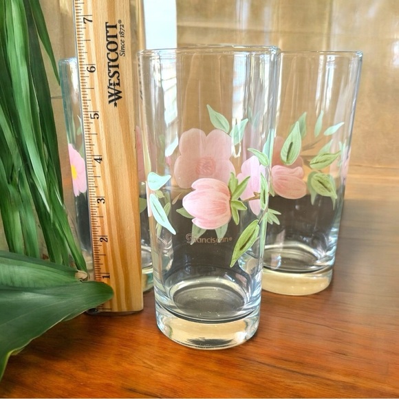 VINTAGE Franciscan Pink Flower Highball Glasses - Set of 3 - Picture 5 of 15